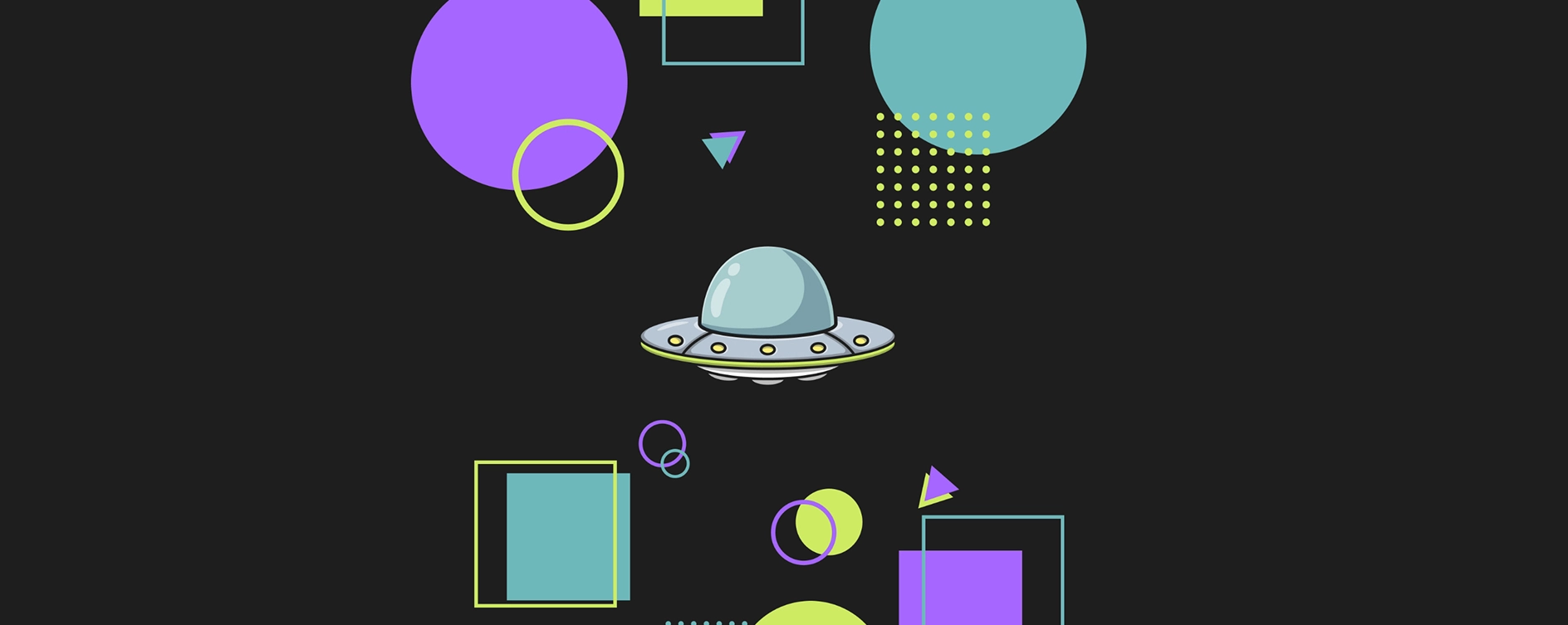 Image du cinquième projet, une illustration d'un OVNI entouré de diverses formes